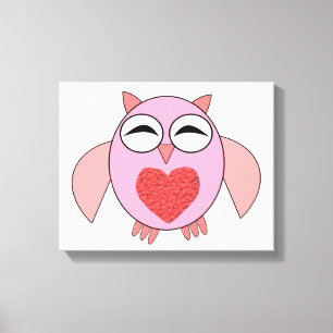 Roze Liefdeshart Uil Canvasprint Canvas Afdruk