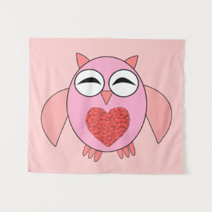 Roze liefdeshart uil wandtapijt wandkleed