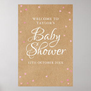 Roze Liefdeshartjes Welkomstbord voor Baby Meisje Poster