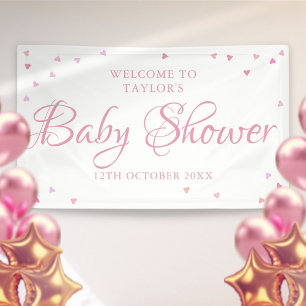 Roze Liefdeshartjes Welkomstbord voor Baby Meisje Spandoek