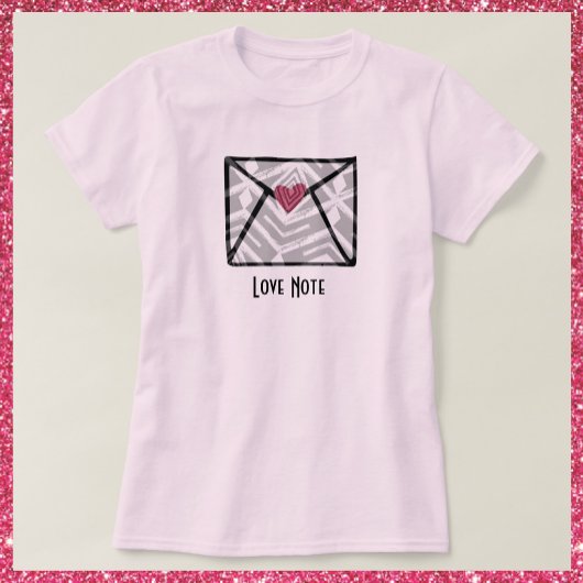  roze liefdesnotitiehart t-shirt