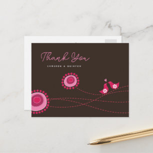 Roze Liefdesvogels & Gestippelde Bloemen Droomacht Briefkaart