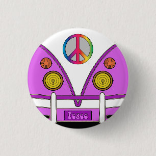 Roze liefdeswagen, hipster, hippie-vredesbord ronde button 3,2 cm