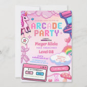 Roze Lieve Arcade Game Meisje Verjaardagsuitnodigi Kaart (Voorkant)