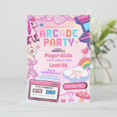 Roze Lieve Arcade Game Meisje Verjaardagsuitnodigi Kaart (Staand voorkant)