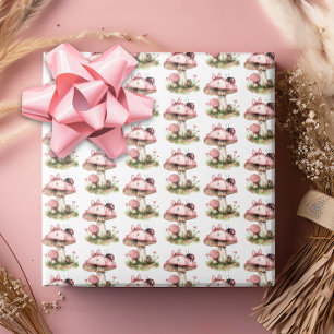 Roze lieveheersbeestje en paddestoel baby shower  cadeaupapier