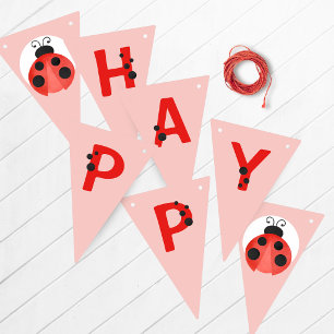 Roze Lieveheersbeestje Verjaardagsbanner Vlaggetjes