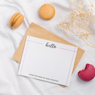 Roze lijnen Hallo van het bureau van Notitiekaartje