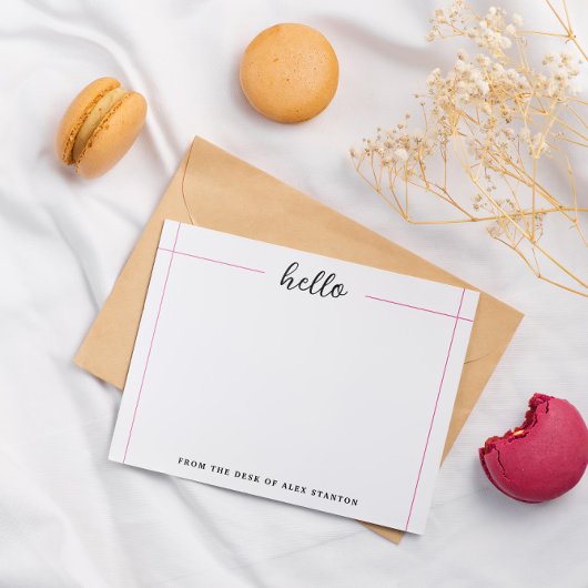 Roze lijnen Hallo van het bureau van Notitiekaartje