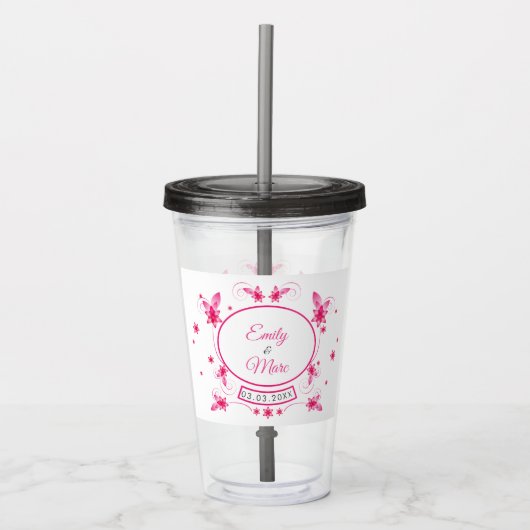 Roze Lijst van Floral Acryl Drinkbeker (Voorkant)