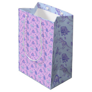 Roze, Lila, Blauw en Paarse Dinosaurus Gift Bag Medium Cadeauzakje