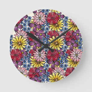  Roze Lila Blauw Rood Wildflower Illustratie Ronde Klok