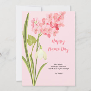 Roze Lila Bloemen Naam Dag Kaart