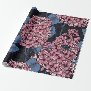 Roze lila op donkerblauw cadeaupapier