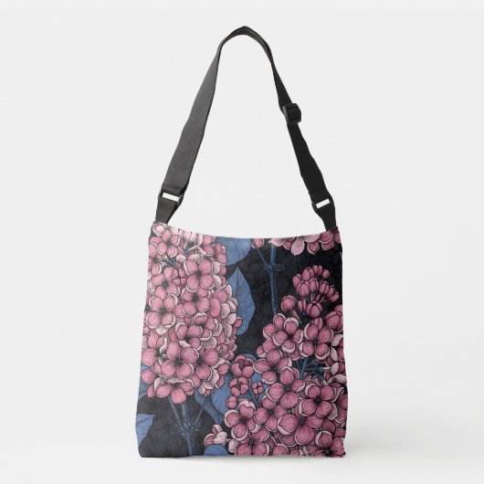 Roze lila op donkerblauw crossbody tas (Voorkant)