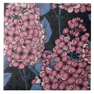 Roze lila op donkerblauw tegeltje