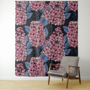 Roze lila op donkerblauw wandkleed