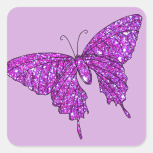 Roze Lila Sparkle Glitter Butterfly Girly Stuff Vierkante Sticker