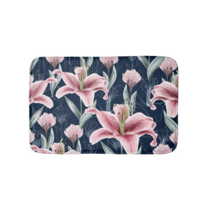 Roze Lilly Bloem Naadloos Patroon. Badmat