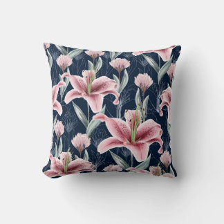 Roze Lilly Bloem Naadloos Patroon. Kussen