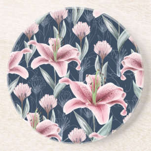 Roze Lilly Bloem Naadloos Patroon. Zandsteen Onderzetter