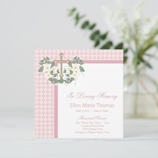 Roze Lily Cross in liefdevolle herinnering Kaart (Staand voorkant)