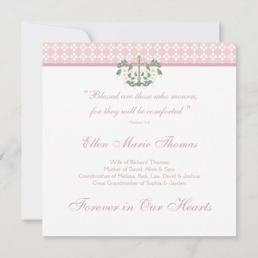 Roze Lily Cross in liefdevolle herinnering Kaart (Achterkant)