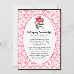 Roze Lily Europese stijl Dood Aankondiging Kaart