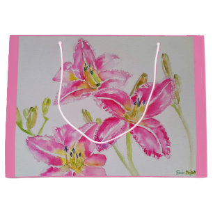 Roze Lily Flower Floral Lilies Waterverf Groot Cadeauzakje
