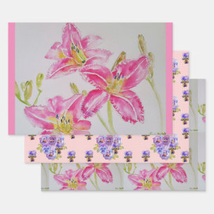  Roze Lily Flower Floral Lilies Waterverf Inpakpapier Vel