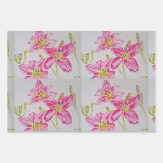  Roze Lily Flower Floral Lilies Waterverf Inpakpapier Vel (Voorkant 3)