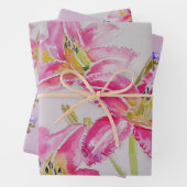  Roze Lily Flower Floral Lilies Waterverf Inpakpapier Vel (In situ)