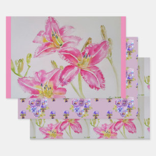  Roze Lily Flower Floral Lilies Waterverf Inpakpapier Vel