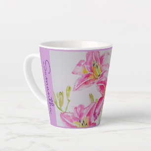 Roze Lily Flower Floral Lilium Waterverf Girls Latte Mok