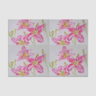  roze Lily Flower Floral Pattern Waterverf Tissuepapier