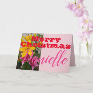Roze Lily Flower Merry Kerstmis Kaart