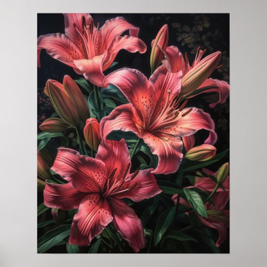 Roze Lily Flowers Art Print Poster (Voorkant)