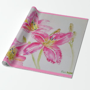 Roze Lily Lillies Flower Floral Waterverf Cadeaupapier
