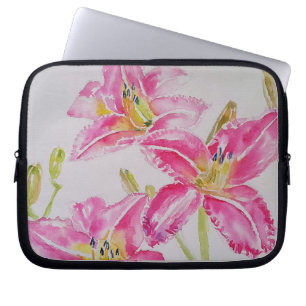 Roze Lily Lillies Waterverf Schilderij Bloemen Laptop Sleeve