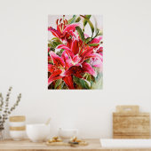Roze Lily Original Botanical Print Canvas Poster (Keuken)
