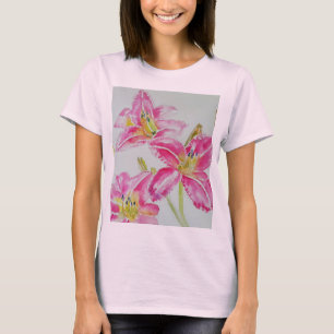 Roze Lily Waterverf bloemen Womens T Shirt