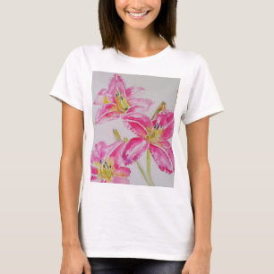 Roze Lily Waterverf bloemen Womens T Shirt