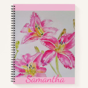 Roze Lily Waterverf floral Journal notebook Notitieboek