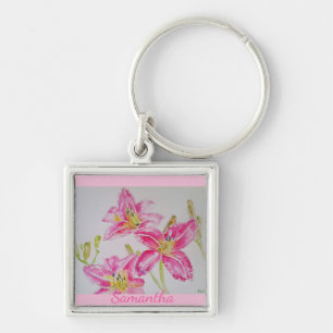Roze Lily Waterverf floral Journal Sleutelhanger