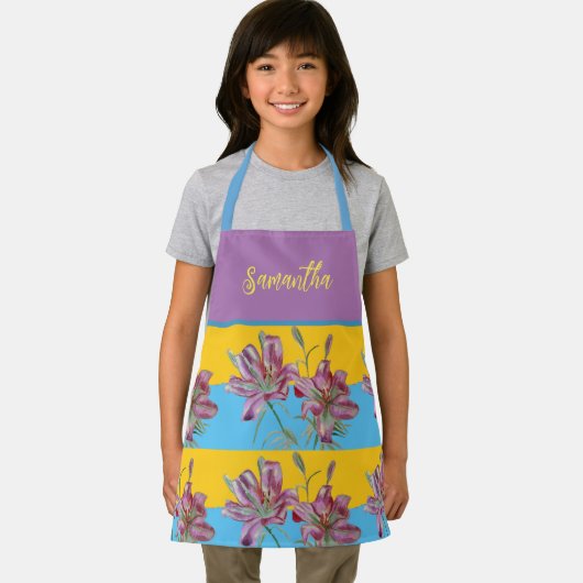 Roze Lily Waterverf Kitchen Floral Apron Schort (Insitu)