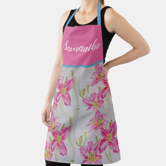  Roze Lily Waterverf Kitchen Floral Apron Schort (Insitu)