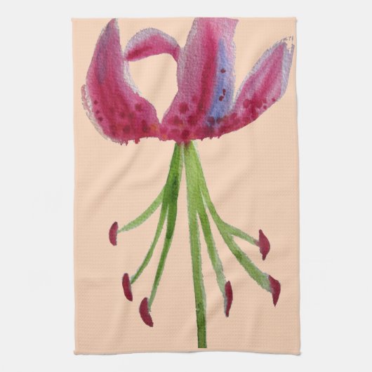 Roze Lily waterverf moderne bloem Theedoek (Verticaal)
