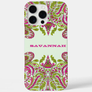Roze & Lime Groen Gepersonaliseerde Damask iPhone 16 Pro Max Hoesje