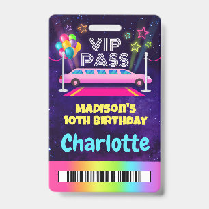 Roze Limo VIP Pas Geboorteketting Badge
