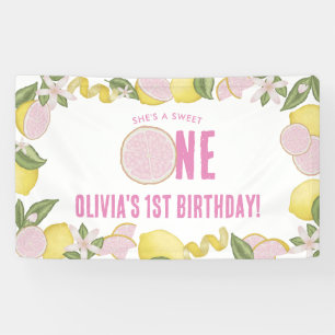 Roze Limonade 1e Verjaardagsfeest Banner